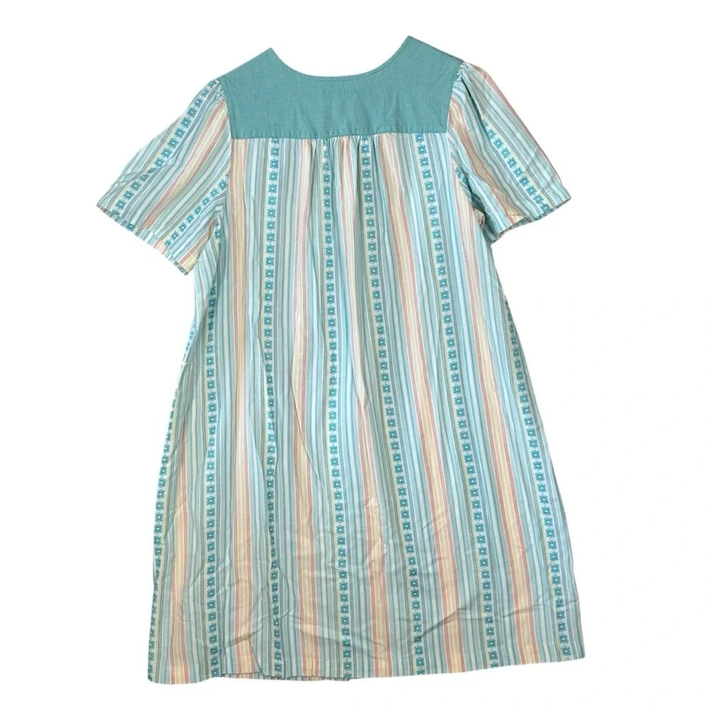 Go Softly Patio House Dress Women's Medium Teal Flowers. - Picture 2 of 6